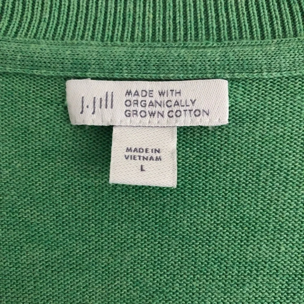 J. Jill Cardigan Organic Cotton Green V-Neck Sweater Large - Picture 6 of 11